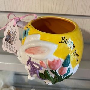 Easter Blue Sky Clayworks Easter Bunny Kisses Yellow Ceramic coffee Mug NWT